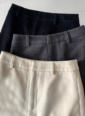 樊樊早安「智性烟管裙」气质显瘦高腰直筒半裙后开叉呢料7分裙女