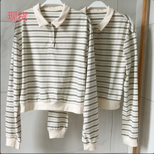 学院风减龄条纹POLO衫长袖T