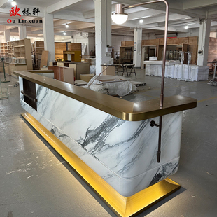 定制高端公司大理石前台接待台售楼部酒店大厅会所岩板吧台收银台