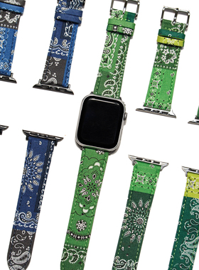 EPUL手工制复古腰果花布料适用苹果iwatch11/10智能s987手表带se