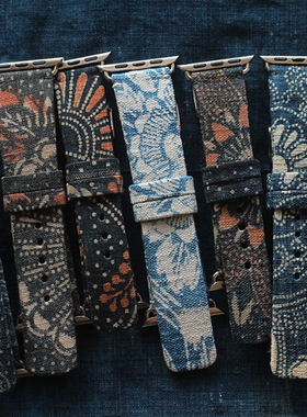 适用苹果applewatch日本古布复古iwatchs11/10se98ultra3手表表带