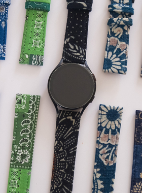 适用三星手表watch456classic表带gears34布料复古active2运动