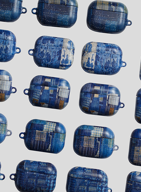 FINITEMADE适用苹果AirPodsPro123蓝染BORO古布印花小众蓝牙耳机保护壳套硬壳