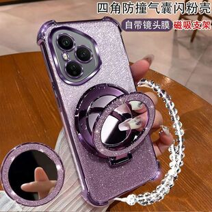 适用于荣耀400pro香港版手机壳镜子闪粉支架DNP-NX9海外版保护新款时尚创意外壳自带镜头膜男女硅胶全包软边