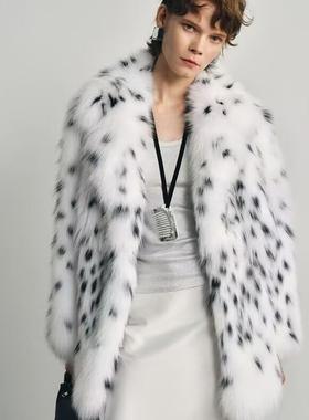 2025秋冬新款仿狐狸毛皮草外套女中长款山猫豹纹时尚年轻毛毛大衣