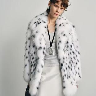 2025秋冬新款仿狐狸毛皮草外套女中长款山猫豹纹时尚年轻毛毛大衣