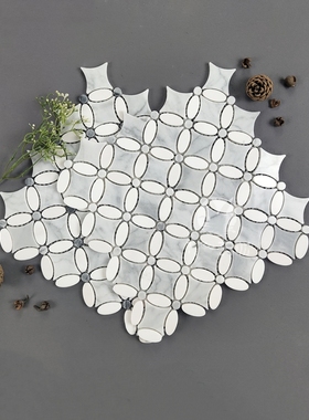 大理石马赛克卡拉拉白色异形石材背景墙玄关卫生间厨房墙地砖防滑