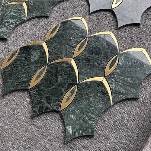 墨绿色马赛克背景墙水刀拼花