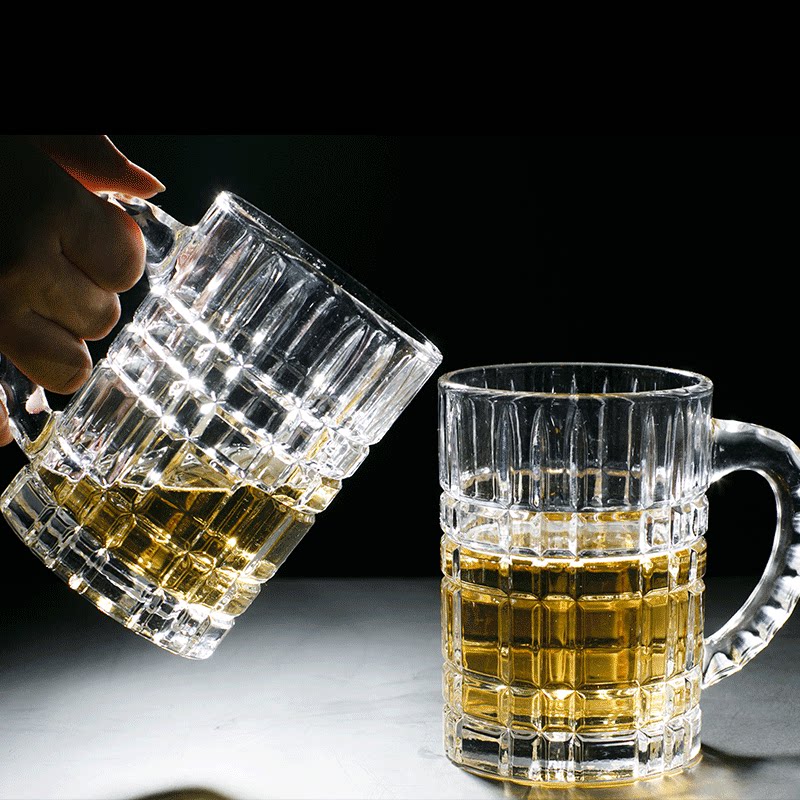 欧式雕花水晶大号啤酒杯饭店用带把超大玻璃杯容量扎啤杯茶杯 2只