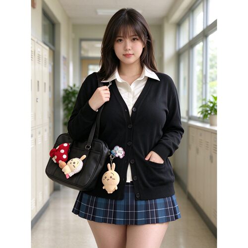 胖mm大码V领针织开衫毛衣基础款原创JK制服学院风百褶短裙秋冬款