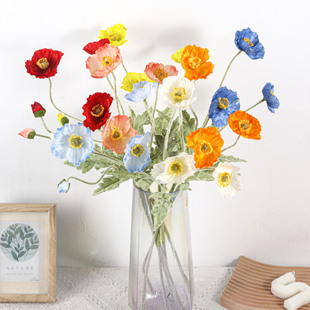 仿真4头罂粟花 高品质植毛仿真虞美人 婚庆家居装饰绢花假花