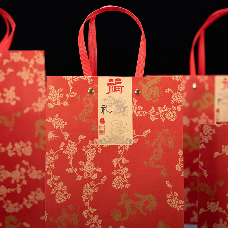 复古礼品袋加厚红色送礼手提袋中国风茶叶白酒寿宴结婚回礼纸袋