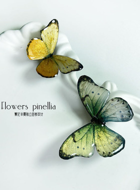 黄色绿色仿真蝴蝶边夹发夹一字夹侧边鸭嘴夹头饰古风旅拍配饰女