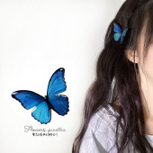 蓝色蝴蝶发夹边夹古风头饰发卡侧边发饰森系写真夹子配饰刘海夹女