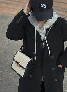 黑色毛呢外套女2025年秋冬新款韩版过膝赫本风呢子大衣中长款加厚