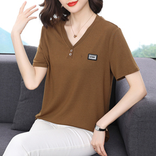 2025夏季新款舒适莫代尔短袖t恤女宽松ins女士中年妈妈大码上衣潮