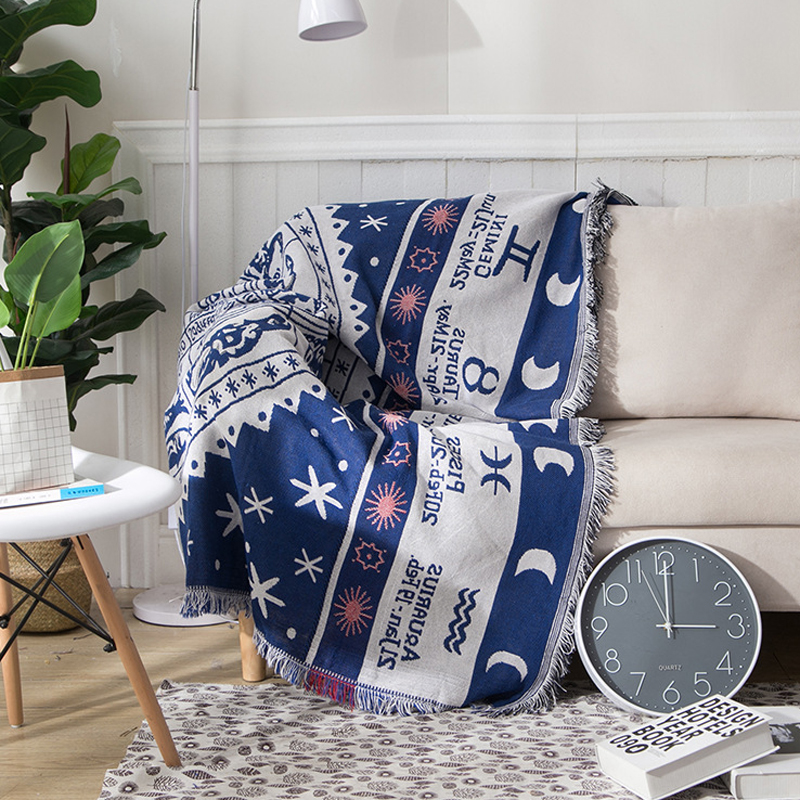 防滑蓝白星座多功能针织棉线毛毯