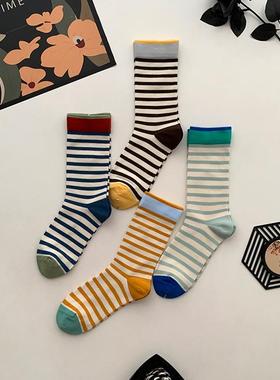 彩色条纹个性潮流时尚高筒男女同款长袜外穿街头性感袜子韩版防臭