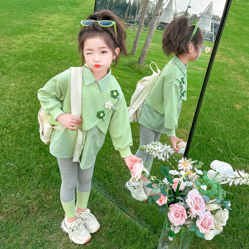 女童套装春秋2026新款儿童洋气时髦秋季女宝宝早春衬衫秋装打底裤