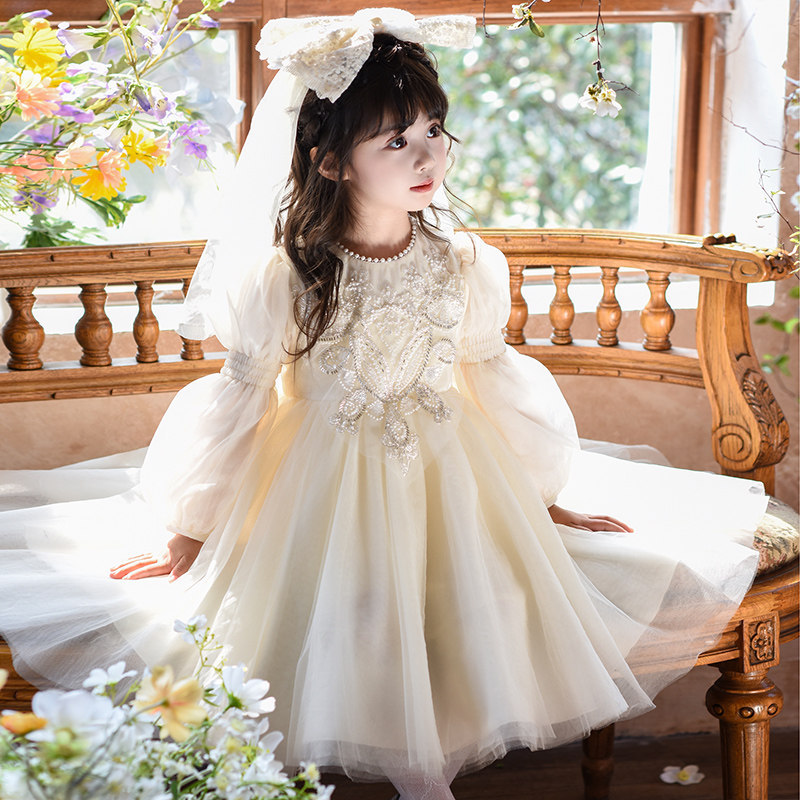 女童公主裙白色2026新款秋装洋气生日礼服小女孩蓬蓬纱裙儿童裙子