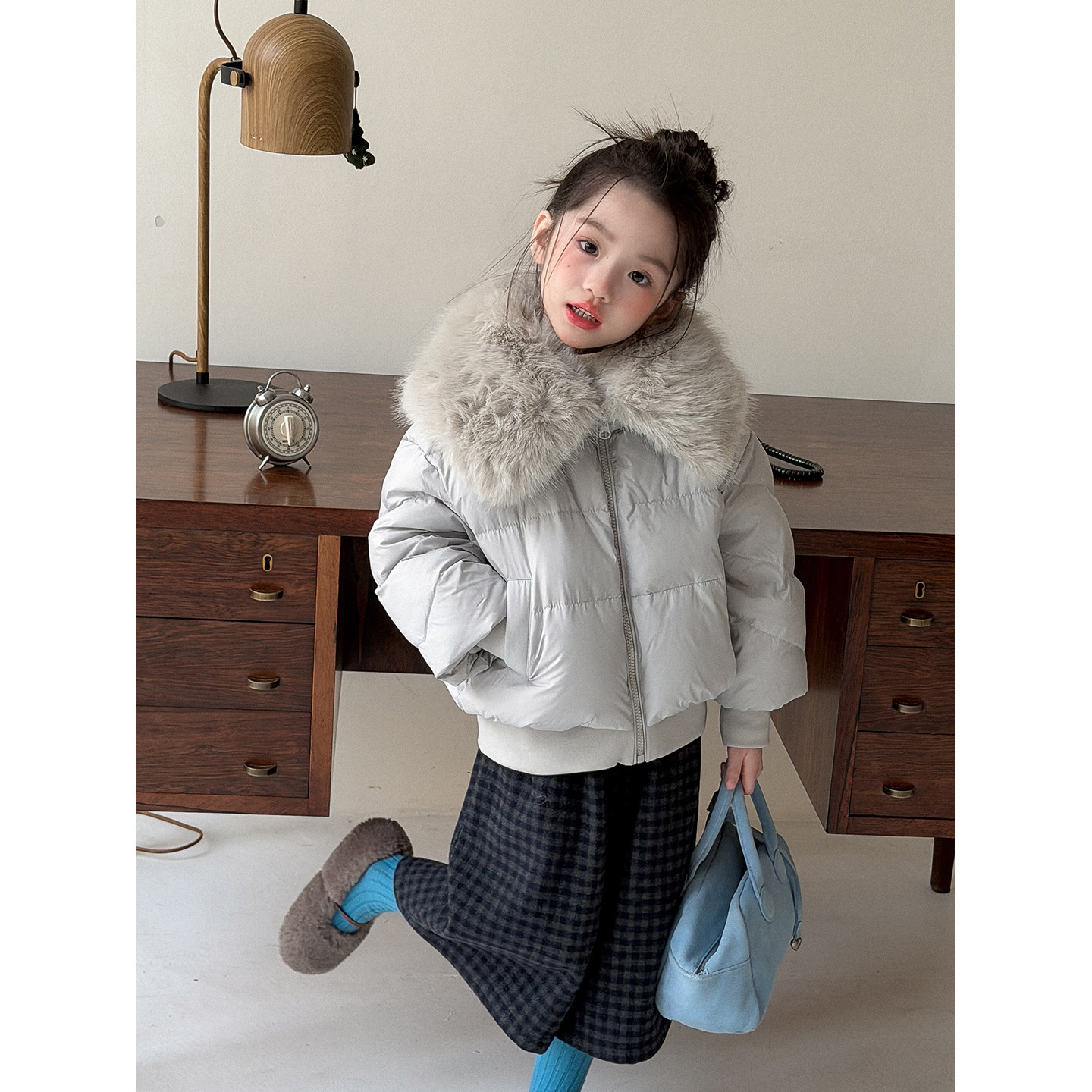 女童冬季短款棉服韩版大毛领面包服儿童洋气加厚羽绒棉服冬装外套
