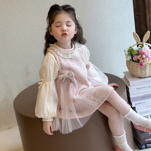 女童连衣裙春装2026新款儿童洋气时髦两件套女宝宝春季公主裙套装