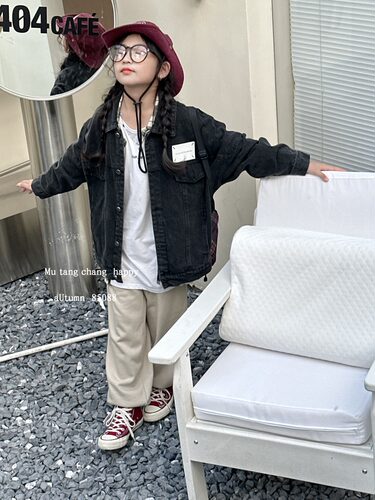 【潮童1号】男女童中性穿搭中大童欧范时尚牛仔风衣外套洋气新款