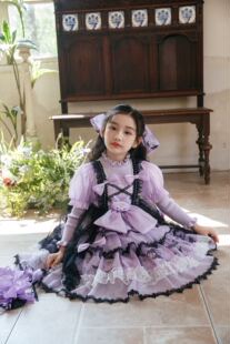 秋冬新款公主裙儿童紫色女孩晚礼服高端洋气女童毛衣网纱连衣裙