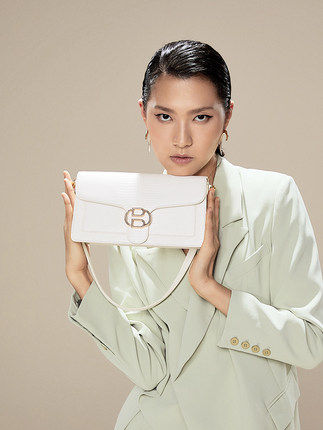 正品belle 百丽休闲金属扣复古压花石头纹腋下包小方包x5208cx0