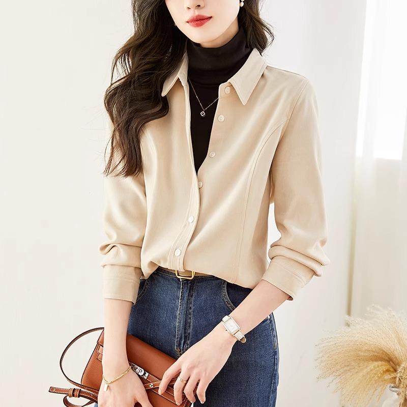 2025新款春秋加厚灯芯绒衬衫女士长袖设计感洋气宽松外套磨毛衬衣