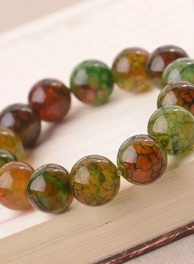 天然玛瑙龙纹石手链龙鳞纹手珠男款吉祥平安手饰品男女通用款