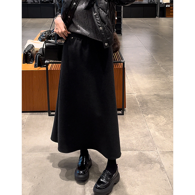 【一比Eby】加绒金属小圆片松紧腰极简高腰百搭宽松中长裙241754