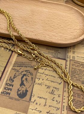 真金复古项链中古毛衣链