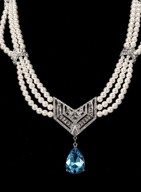 中古风复古宫廷风高级感复古镀真金项链毛衣链仿珍珠