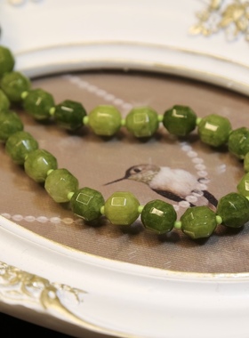 包邮 高级感天然萍果绿玛瑙矩形多楞切割项链手链