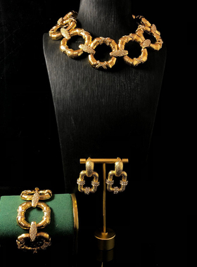 中古风复古宫廷风高级感复古镀真金925银针项链耳钉耳环手链