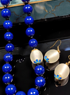 中古饰品复刻vintage琉璃绿琉璃青金石景泰蓝色烧蓝