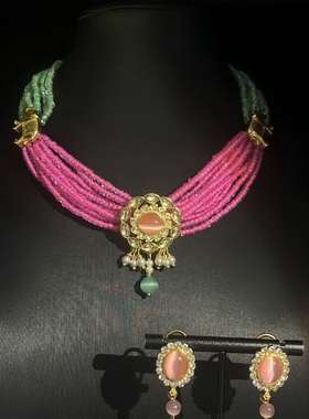 中古风vintage复古夏季度假风项链多层 耳钉耳环