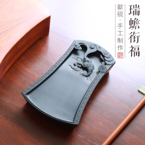 吉祥如意非遗歙砚原石双面雕刻满工手刻砚书法书画原石歙砚