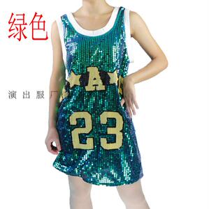 hiphop街舞新款嘻哈亮片23数字爵士舞服宽松棒球背心裙DS演出服装