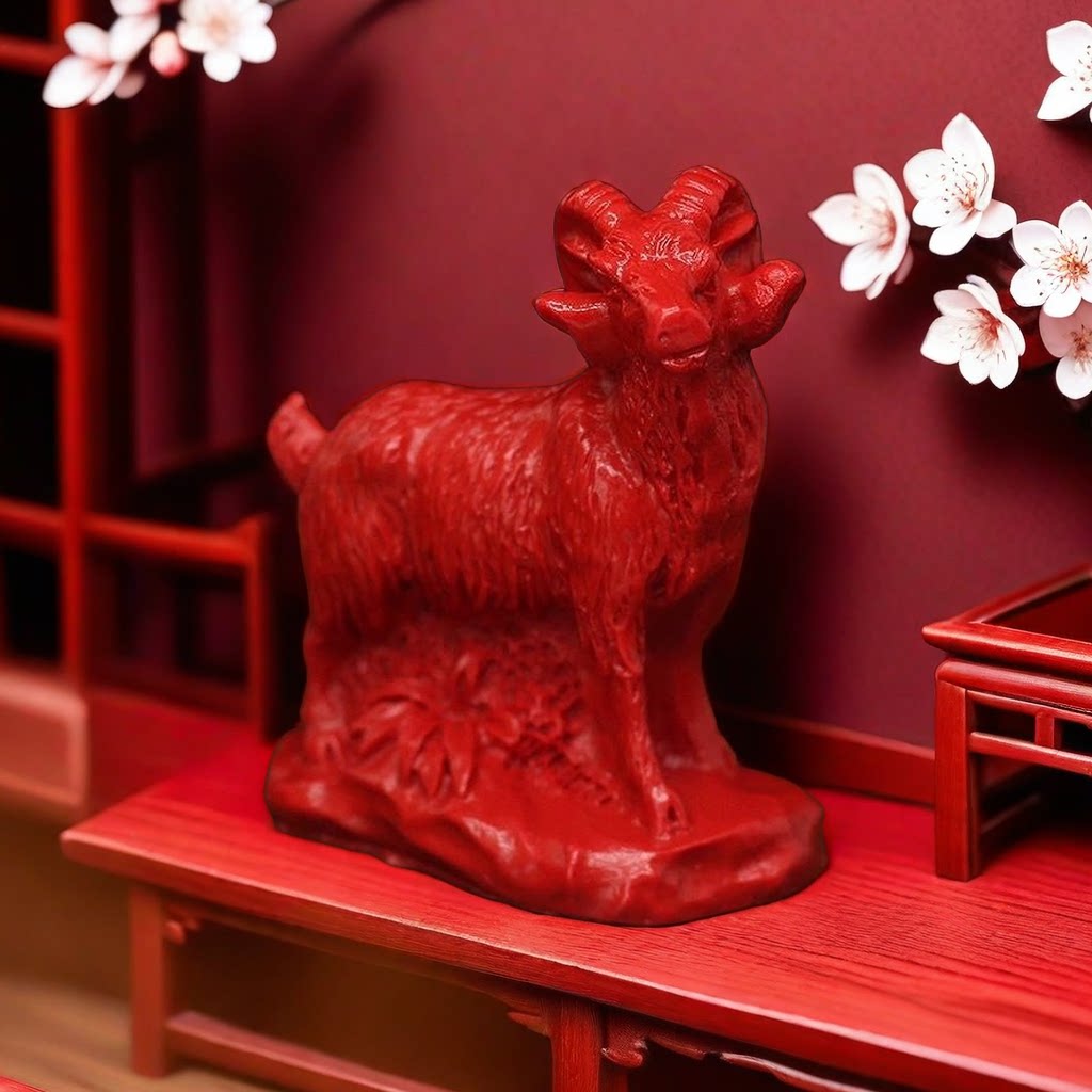 朱砂12生肖三羊开泰家居客厅办公室摆件样样如意西方缺角装饰