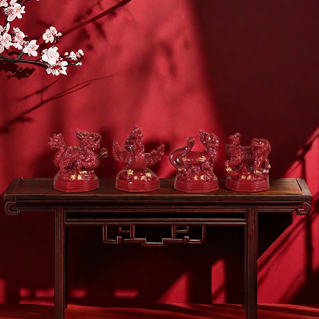 朱砂紫金砂四神兽摆件青龙白虎朱雀玄武摆件客厅玄关阳台家里装饰