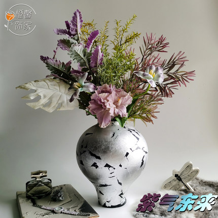 现代轻奢高端仿真花花束玄关餐桌酒店会所软装饰摆件紫色插花假花