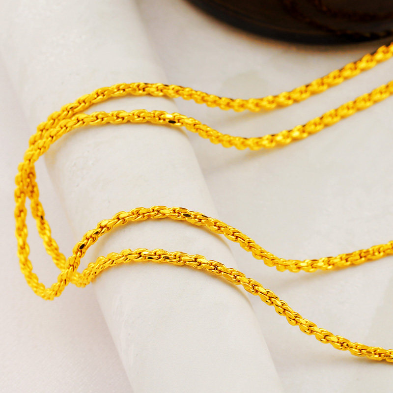 久不掉色镀黄金色项链 男女欧美简约麻花项链 长款细链子 毛衣链