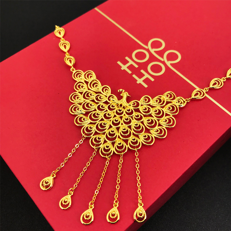 中式婚礼结婚新娘仿真越南沙金首饰花朵镀黄金项链秀禾服婚庆饰品