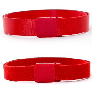 大红色腰带男平滑自动扣帆布腰带本命年红色皮带男休闲女纯红腰带
