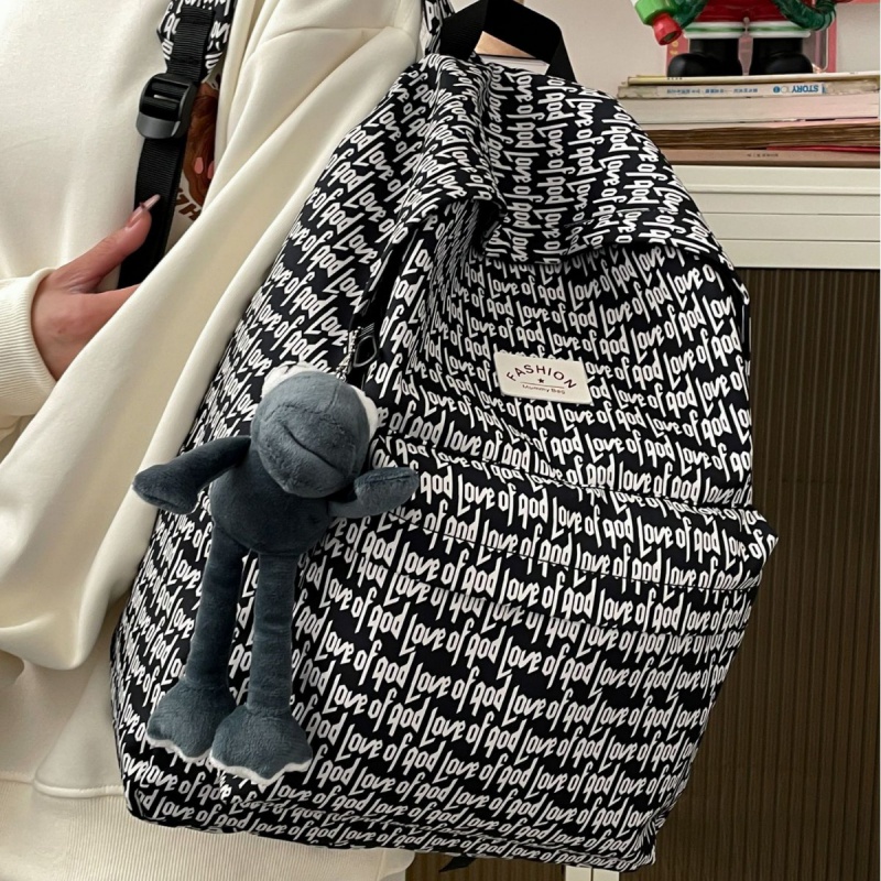 潮牌高街男女学生书包FOG满印双肩包个性撞色潮流电脑背包旅行包