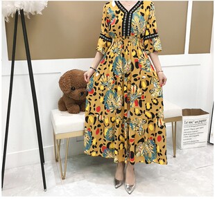 2020夏女民族风棉绸纯人造棉大摆连衣裙泰国云南傣族三亚游沙滩裙