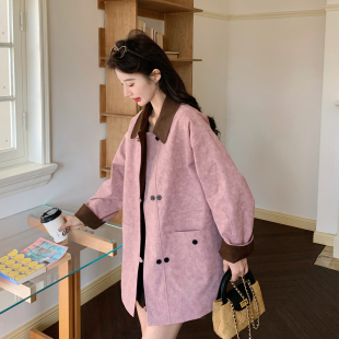 粉色氛围感超好看翻领短外套女2026春韩系小个子可盐可甜夹克上衣