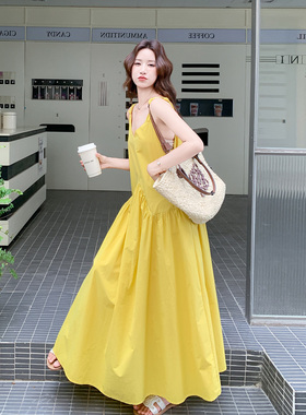 黄色超好看明媚度假风吊带连衣裙女2026初夏新款时尚气质休闲长裙